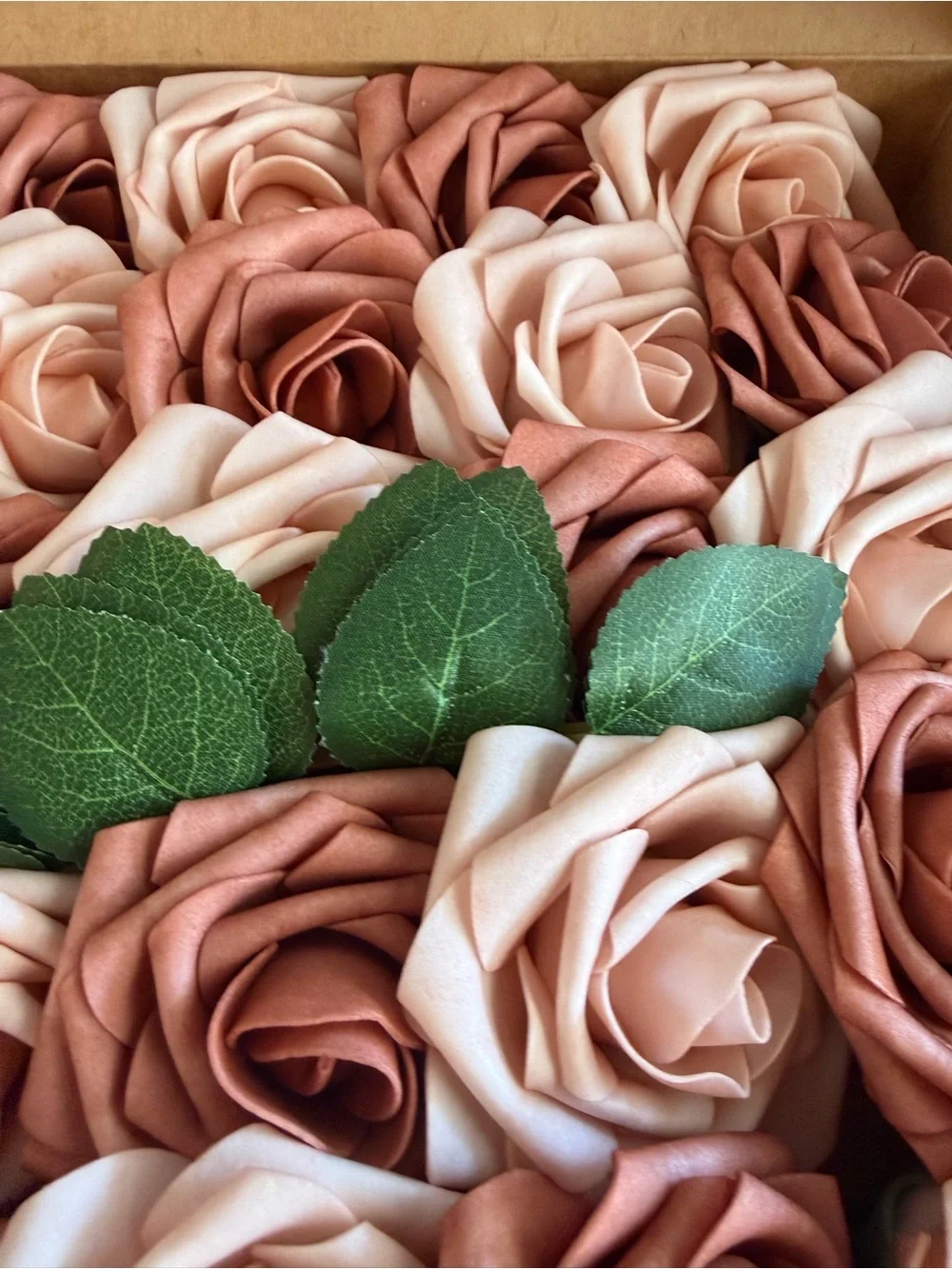 25 each Blush and Rose Gold Artificial Roses New in Box Fancy Elegant Flowers